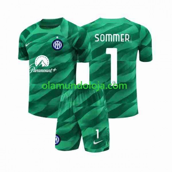 Camisola Inter de Milão Sommer 1 Guarda-redes Criança Equipamento Segundo 2023-2024 Manga Curta